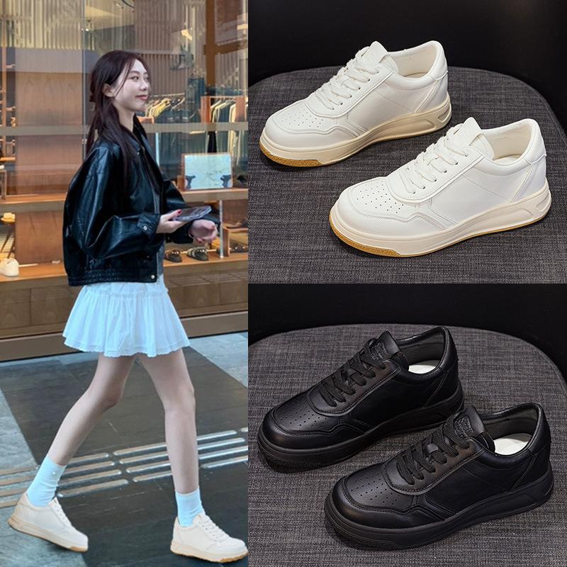Leder Dicksohlen Erhöhung Kleine weiße Schuhe Damen Rundkopf Sportschuhe Neu Herbst Vielseitige Freizeit Board Schuhe