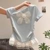 La Chapelle Women's Slim Fit Lace Bow T-Shirt