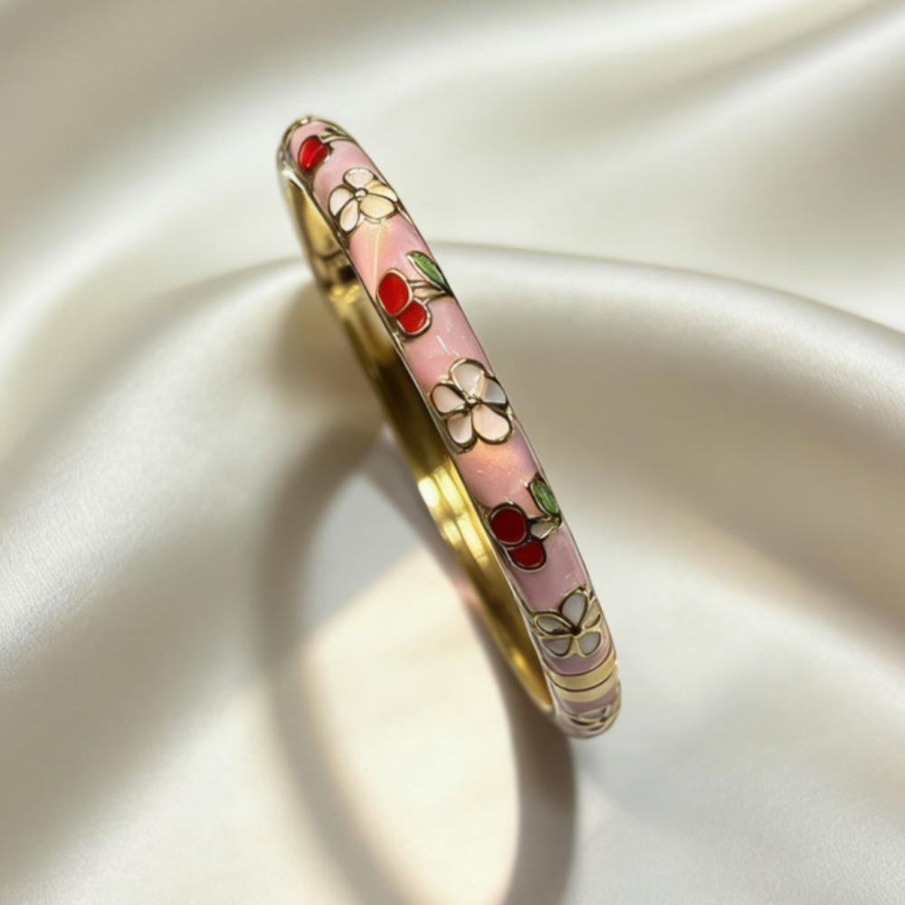 Enamel Vintage Cloisonne Bangle Cherry Floral Chinese Chinese Flower Bangle Ethnic Traditional Women s Hand Bracelet Ladies