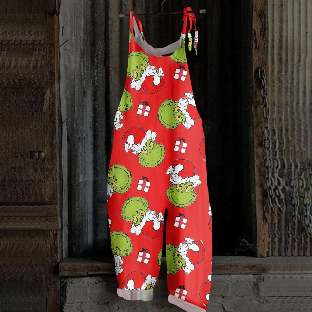 Women's Casual Loose Jumpsuit Christmas Print Wide Leg Jumpsuit Sleeveless With Pockets