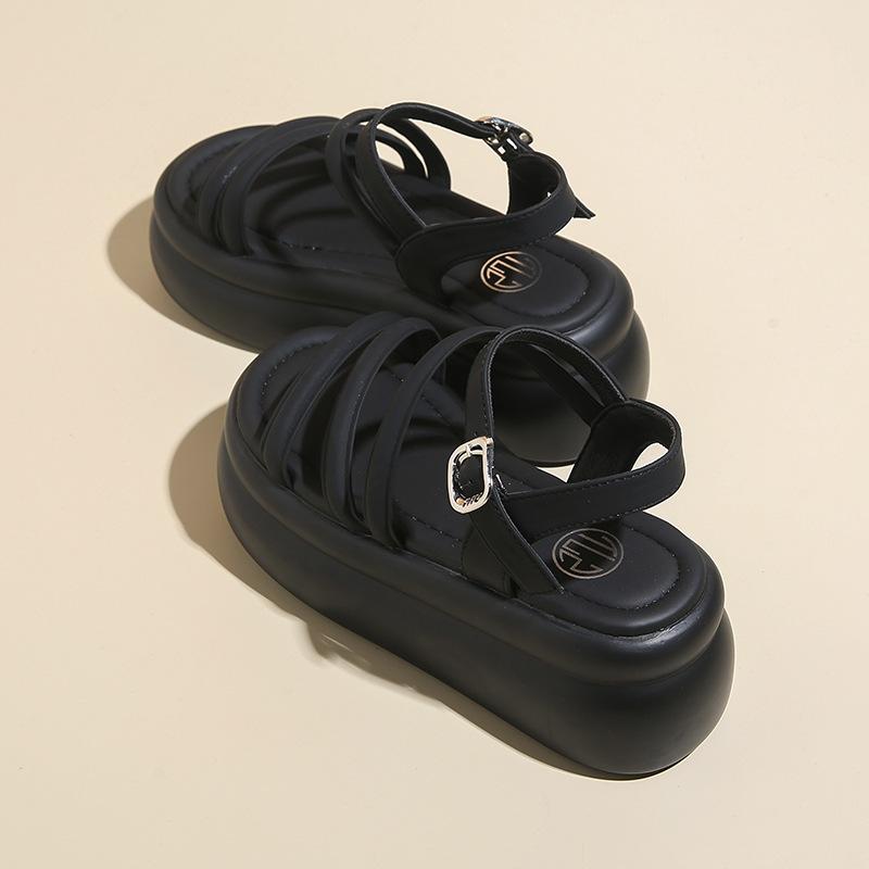 

Модные женские босоножки на платформе 7,5 см с открытым носком, повседневные толстые гладиаторские сандалии, женские летние кожаные пляжные тапочки 40