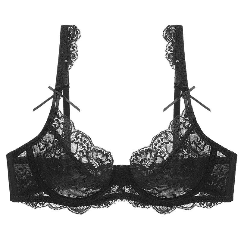 French sexy lace underwear women's summer ultra-thin breathable large size underwear large chest small anti-sagging bra