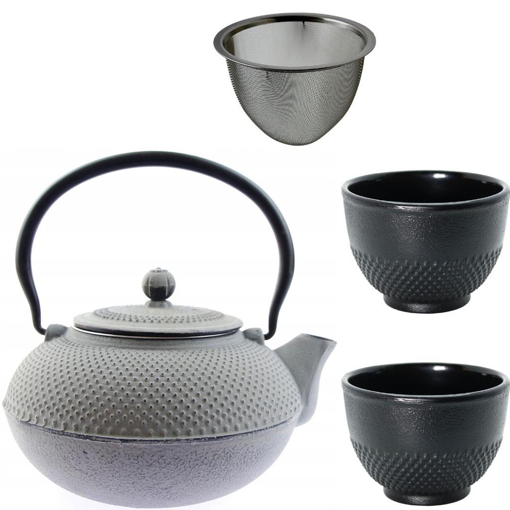 KETTLE 1.5 L CAST IRON TEAPOT STRAINER TEA INFuser SET + 2x CUPS