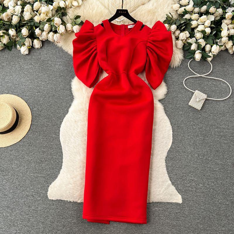 

Design Retro Socialite Style Summer Chic Dress Red 4XL