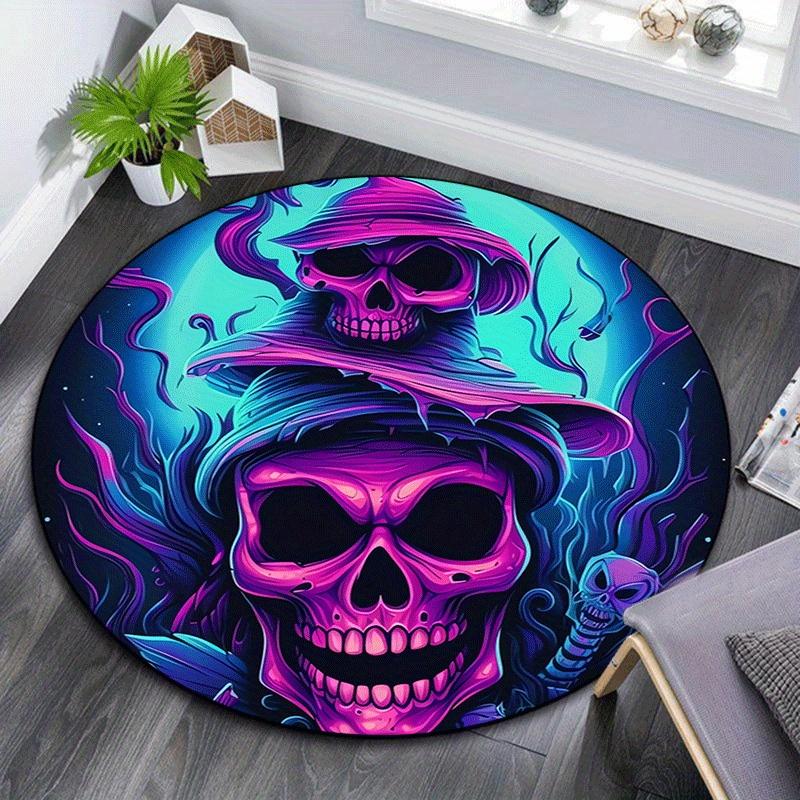 1pc Soft, Absorbent & Non Slip Skull and Evil Pumpkin Round Rug Soft Circle Rug for Living Room & Bedroom Decor, Chair Mats, and Unforgettab