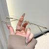 High-End Women's Rimless Blue Light Blocking Glasses - Fashionable Square Frame with Decorative Cut-Edge Design.
