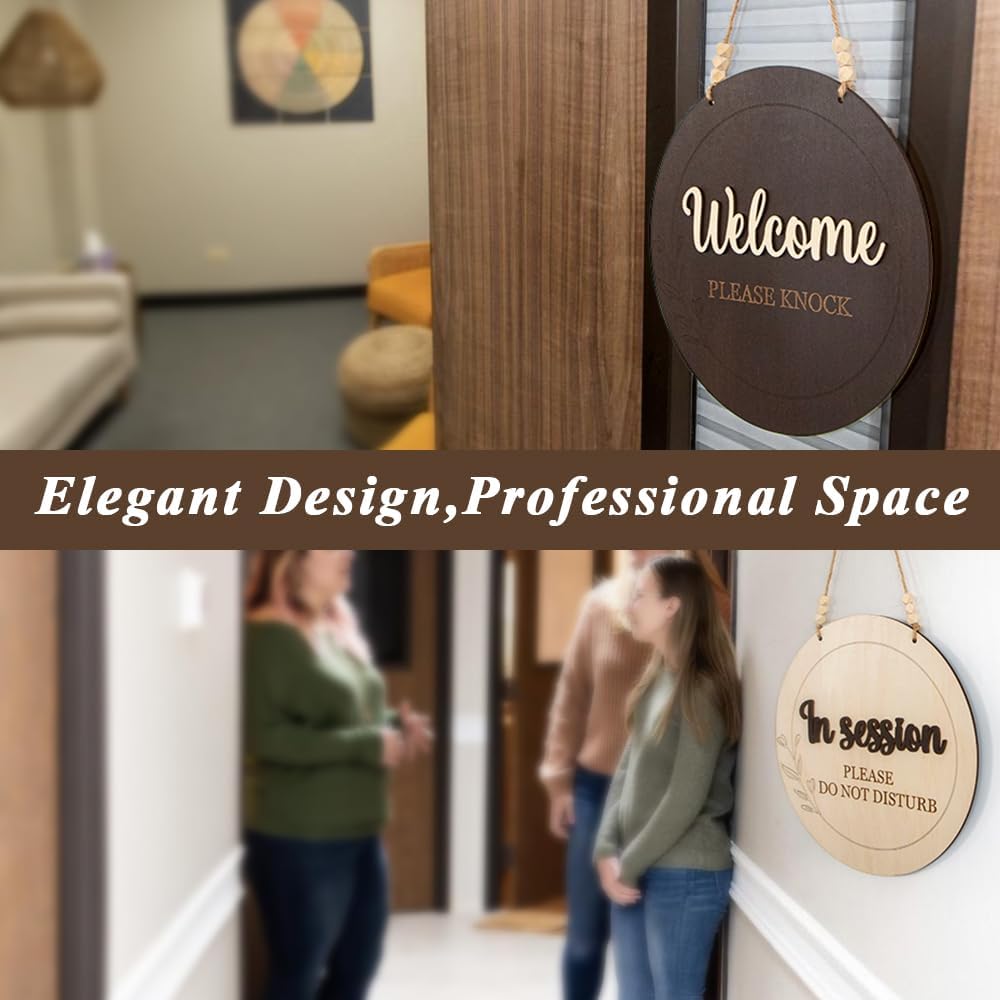In Session Door Sign for Therapists - Please Do Not Disturb Sign for Office Door, Welcome Please Knock Sign for Counseling, Massage Therapy &