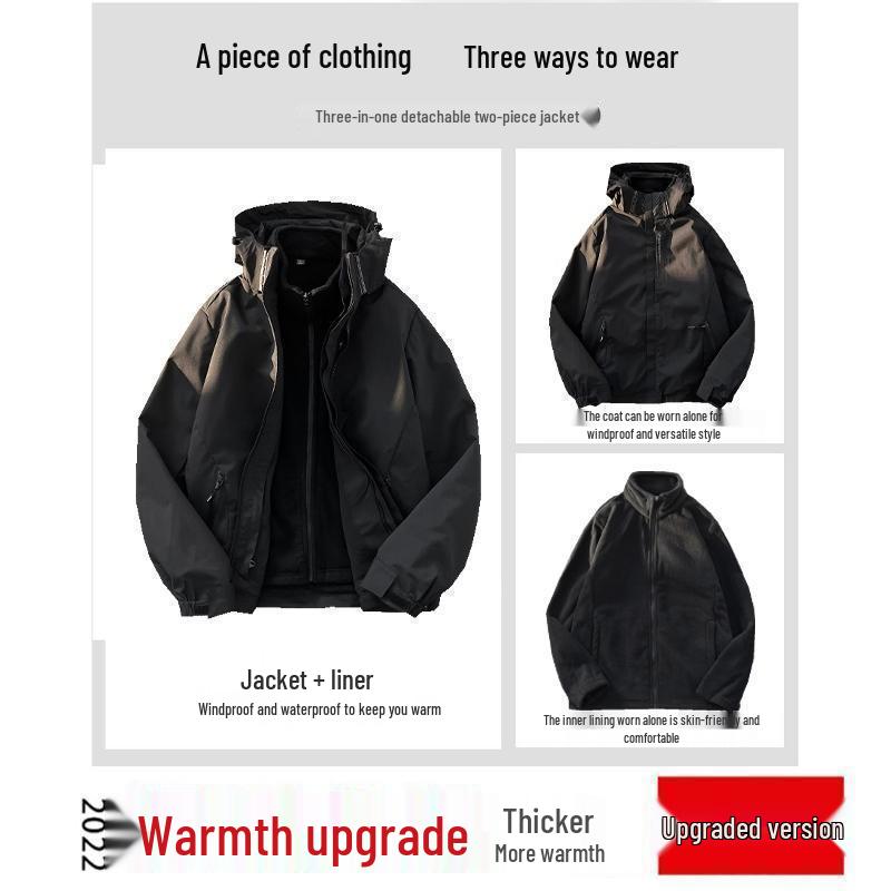 Kamiya River Unisex Black Warrior Hooded Workwear Jacket - Velvet Thickened Cotton