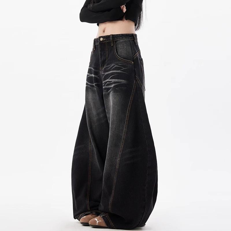 Vintage Washed Bootcut Jeans Men Women - Relaxed Fit Wide Leg Slimming Black Denim Pants