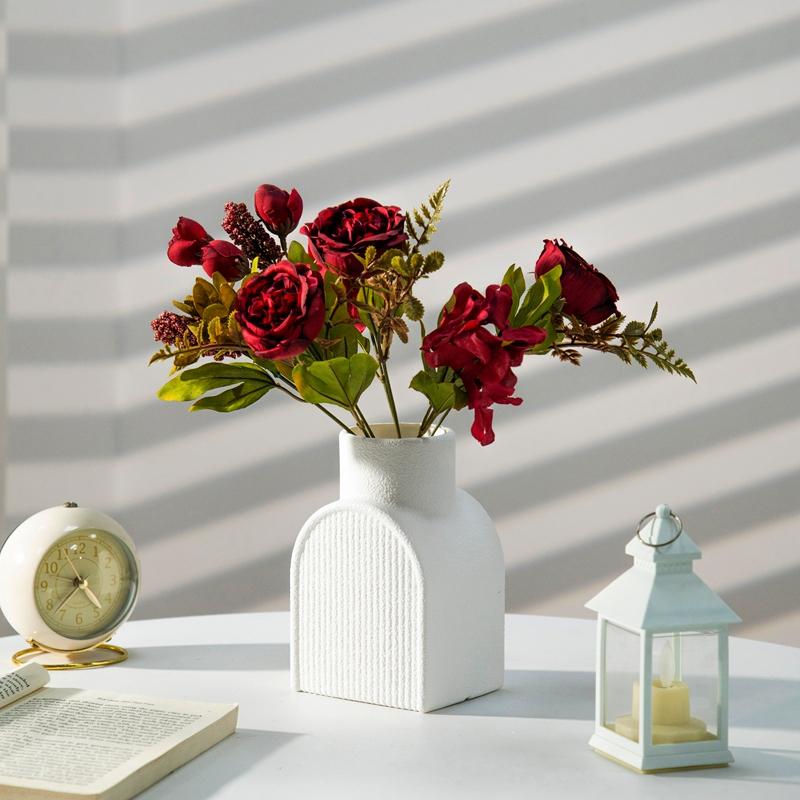 Plastic Flower Vase Modern Simple White Vase Home Room Decoration Ornaments Artistic Plant Pot Interior Decor Table Ornament