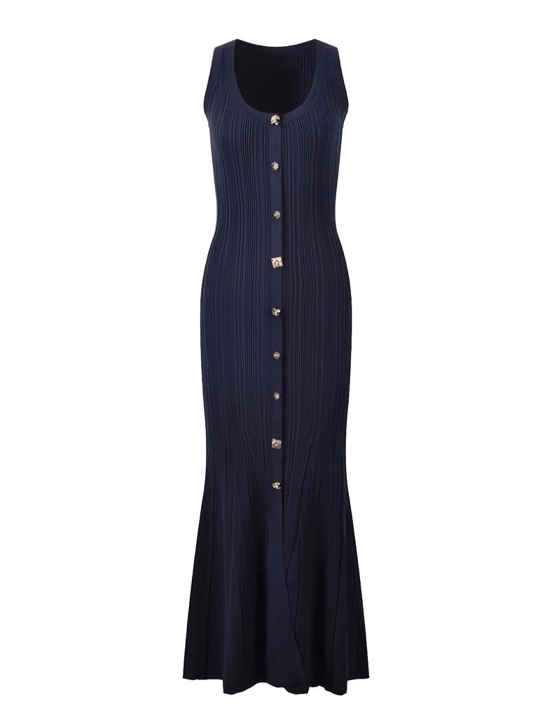 European & American Women's Elegant Knit U-Neck Vest Dress - Slimming Long Spring/Summer Design