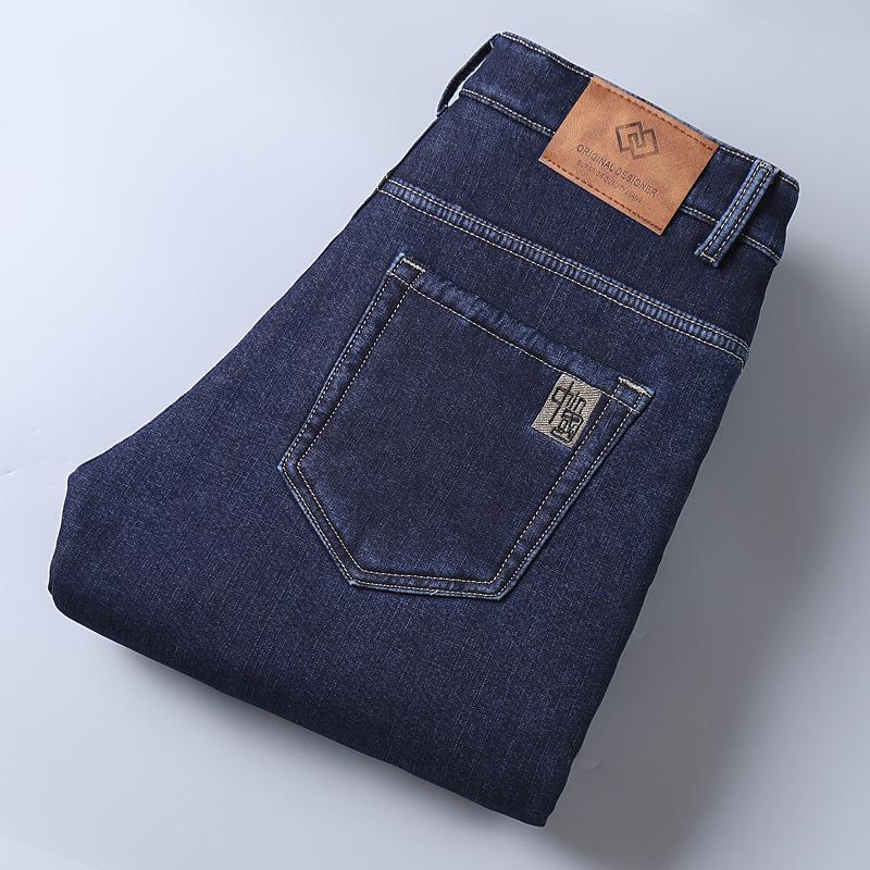 Jeans de lã de cordeiro de inverno com forro de fleece, retos, largos, para negócios, em bolo de cordeiro, térmicos, calças casuais