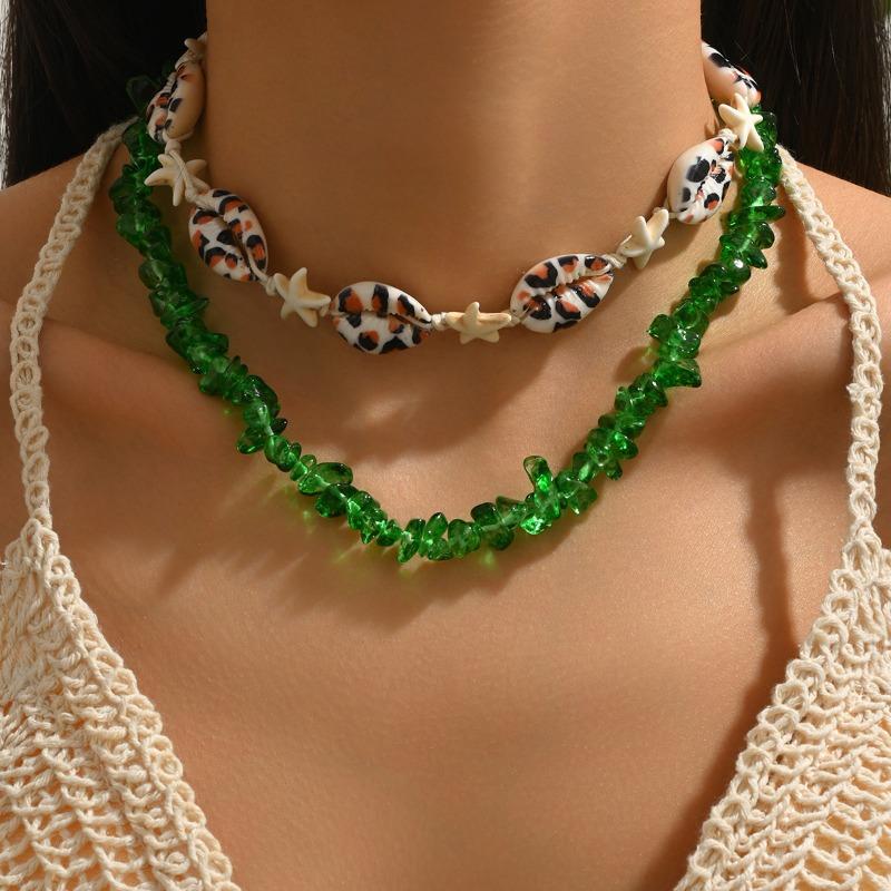 Seaside Necklace, Ocean Wind Exaggerated Shell Pendant, Light Luxury Niche Dyed Gravel Jewelry Women