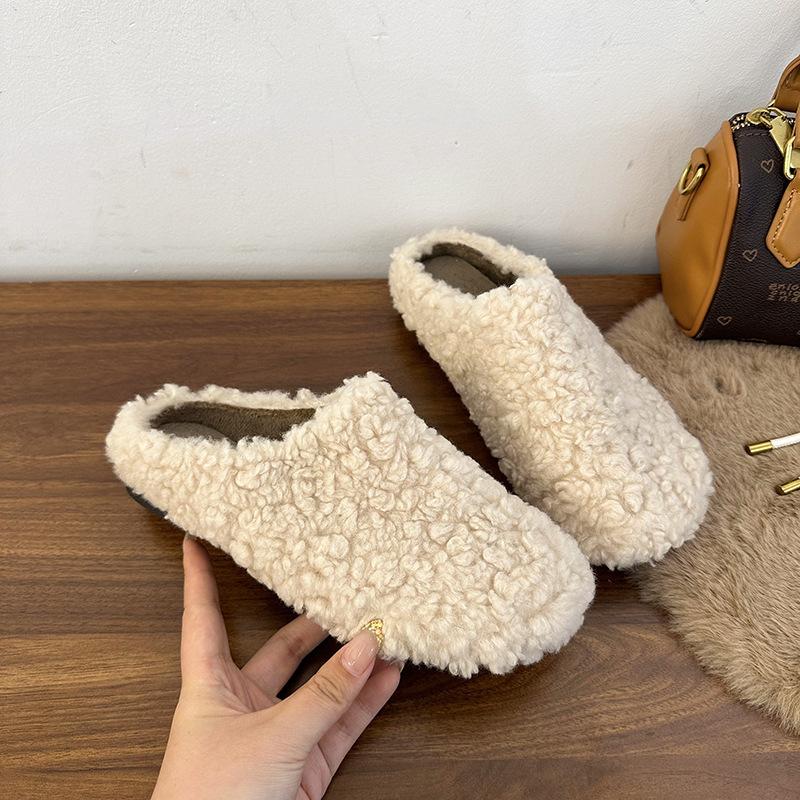 Internetkändisar populär väska huvud bomullsskor kvinnor 2025 höst och vinter nya kläder utländsk stil mångsidig lat platt botten hårskor trend