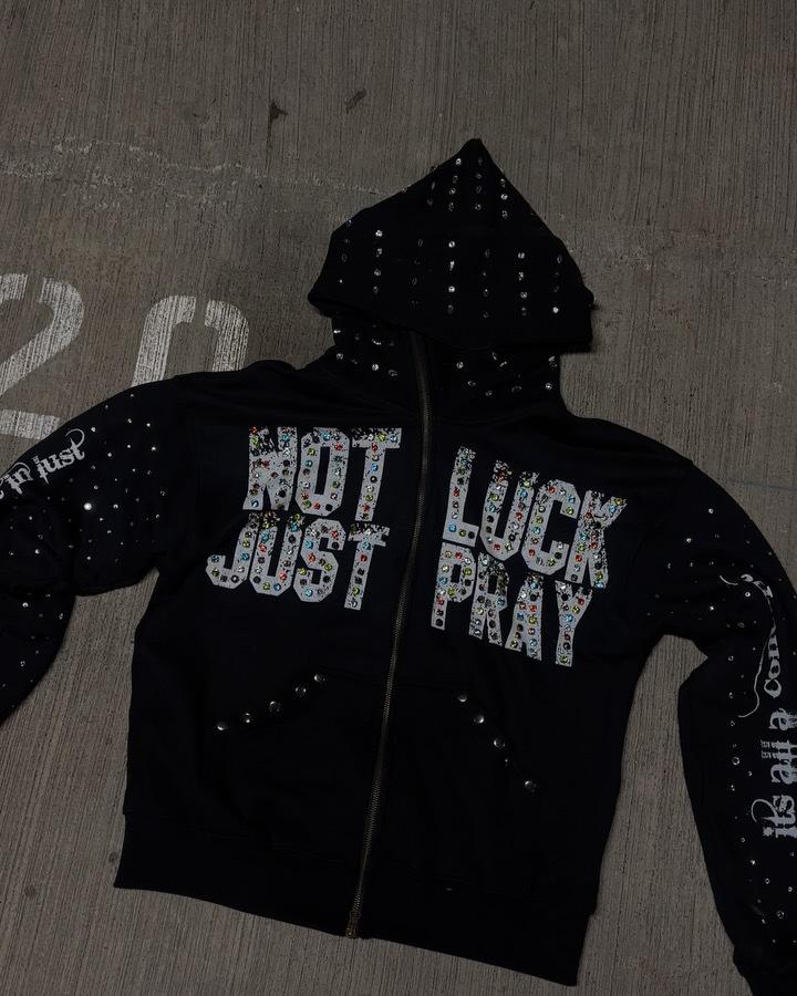 Versatile Hooded Sweatshirt Cardigan with Full Diamond Design - Trendy Streetwear