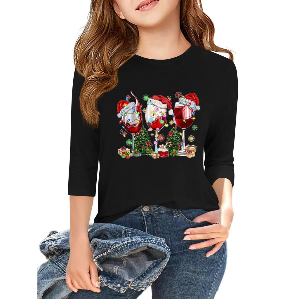 Barns 3/4-ärmad tryckt t-shirt med rund hals för vardagsbruk för självständighetsdagen