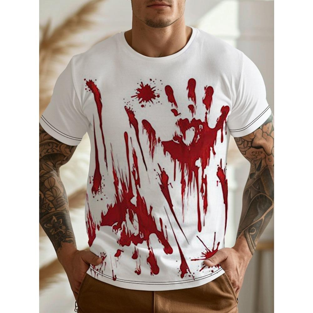 Sommer Briefe Blutiges Muster Gedruckt Herren Kurzarm Rundhals T-Shirt Atmungsaktiv Leicht Party Oberteil Damen T-Shirts Kleidung