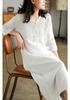 2024 Summer Artistic Loose Patchwork Cotton Linen V-Neck Mid-Length Dress with Five-Point Sleeves