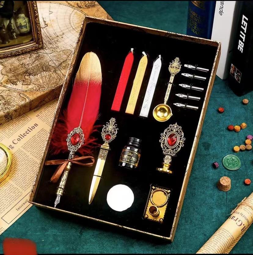 

Креативное винтажное перо «Философский камень», прямая продажа, ручка, печать сургучом, подарок на День учителя 0.5mm красный