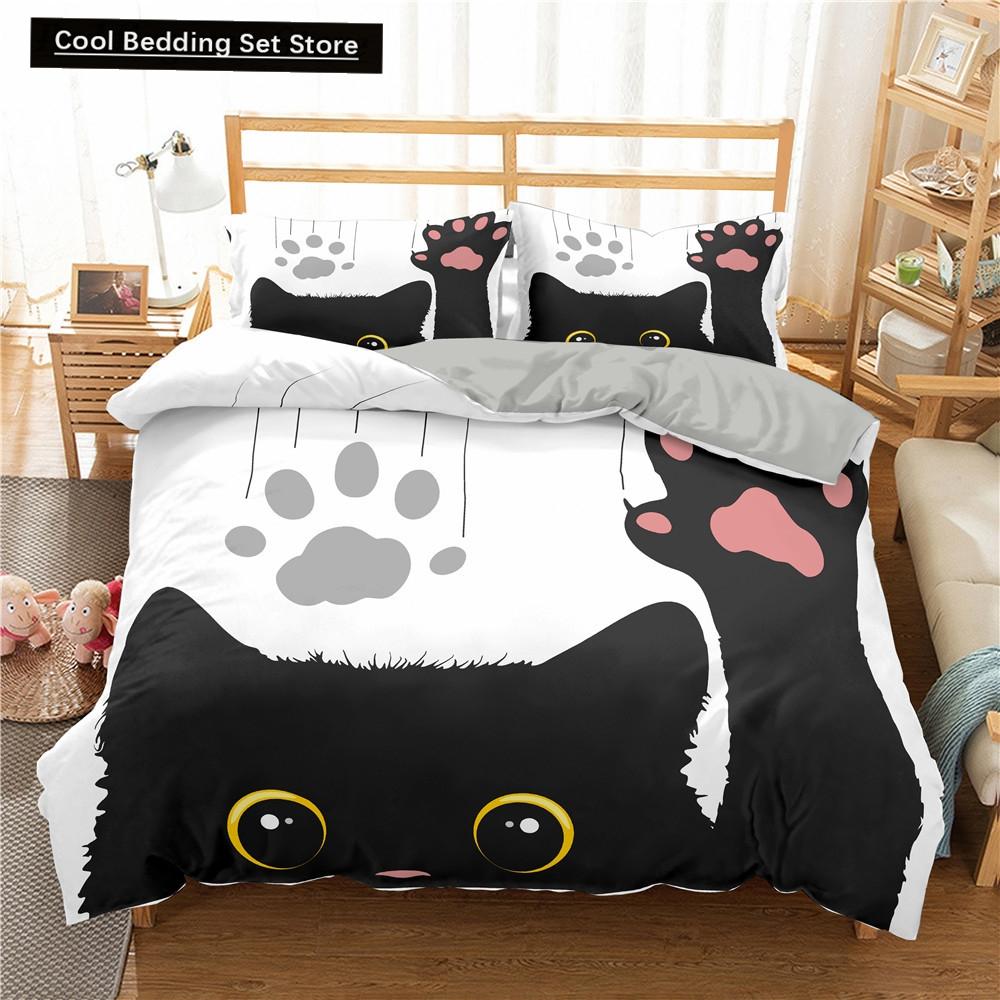 Cartoons Niedliche Katze Bettbezug Bettdeckenbezug Kissenbezug Junge Mädchen 2/3-teiliges Bettwäscheset King Queen Größe Kitty Polyester Bettdeckenbezug