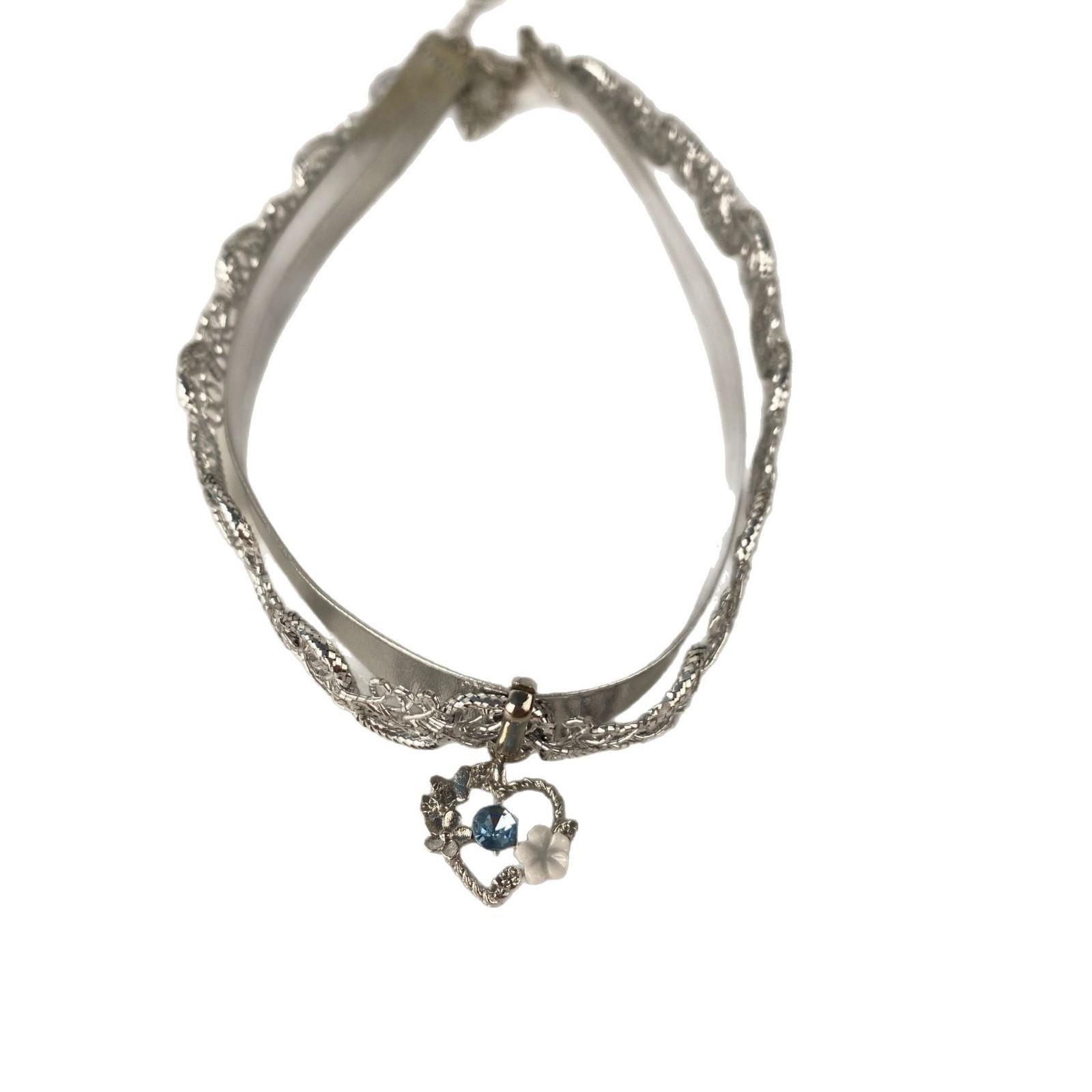 

Silver lace double collar leather cord short sweet cool girl female niche choker necklace high-end sense necklace