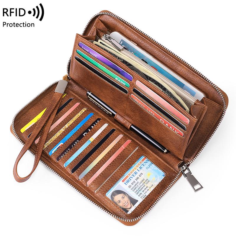 RFID-diebstahlsichere Damenbrieftasche aus PU-Leder, großes Fassungsvermögen, lang und elegant mit mehreren Kartenfächern.