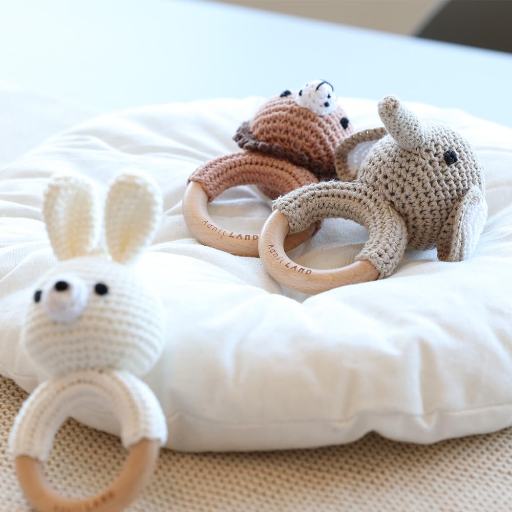 Easy to Towel Adnil LAND BEBE ANIMAL Rattle, Amigurumi, grip, Teether, rack, (BEAR) #25465