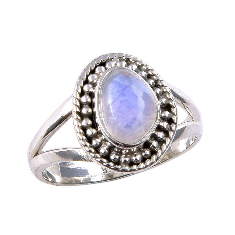 Natural Rainbow Moonstone Gemstone 925 Solid Sterling Silver Ring Size 5.5 V8N22