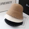 Autumn and Winter Knitted Bucket Hat Women's Versatile Bucket Basin Hat Trendy Round Face Suitable for Warm Wool Hat Pearl