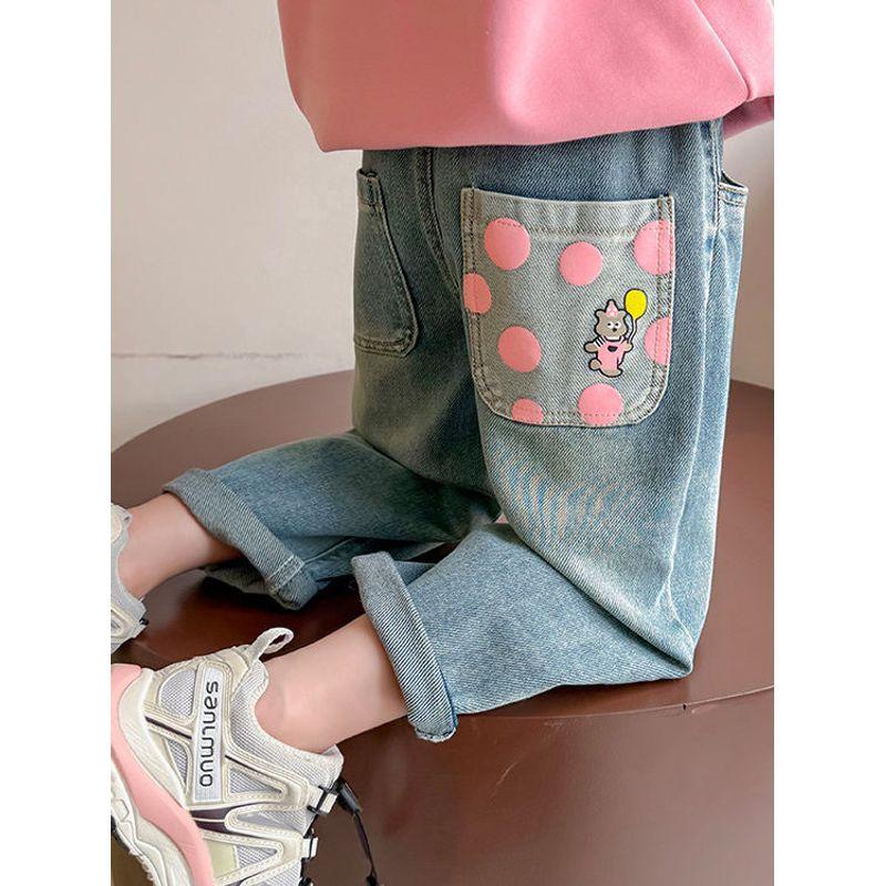 Girls' Jeans 2025 Spring and Autumn New Loose Korean Style Trendy Casual Carrot Pants for Toddlers and Young Girls