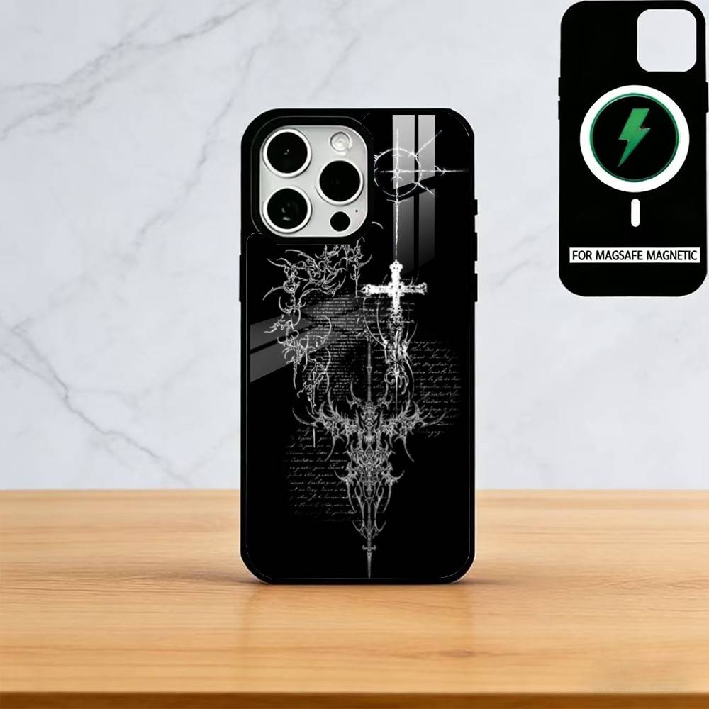 Cyber Sigil Cross Phone Case For iPhone17,16,15,14,13,12,11 Plus,Pro Magnetic For Magsafe Wireless Charging