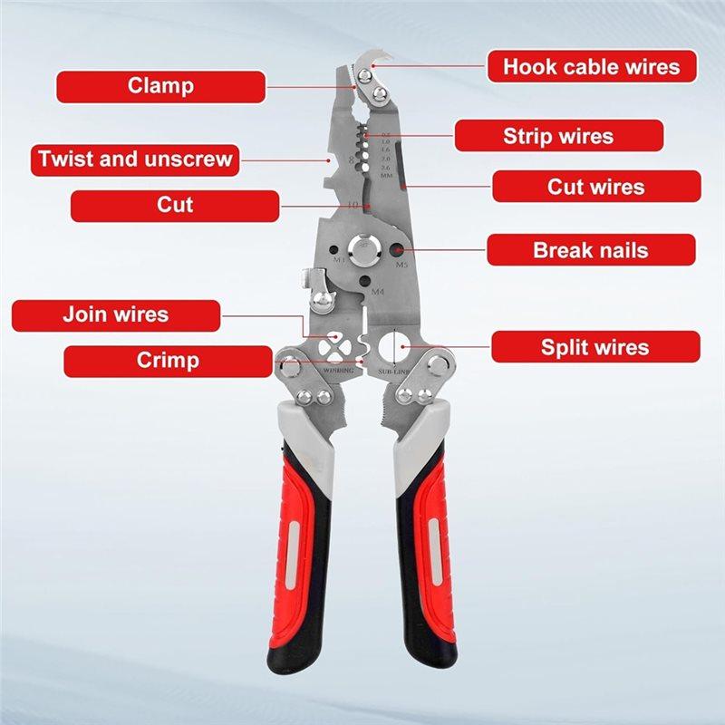 A84X-Wire Stripper 18 In 1 Foldable, Multifunctional Wire Stripping Pliers Crimper& Cutter Tool For Electricians Home Repair