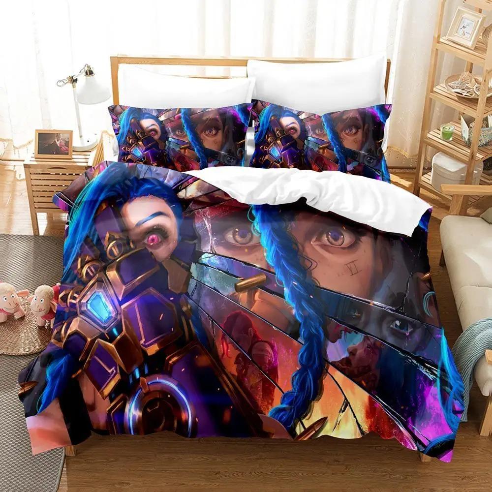 New Jinx Lol Bedding Set Single Twin Full Queen King Size Bed Set Aldult Kid Bedroom Duvetcover Sets 3D Anime Bed Sheet Set