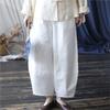 Johnature Women Vintage Patchwork Wide Leg Pants Elastic Waist White Trousers Autumn Pockets Women Long Pants