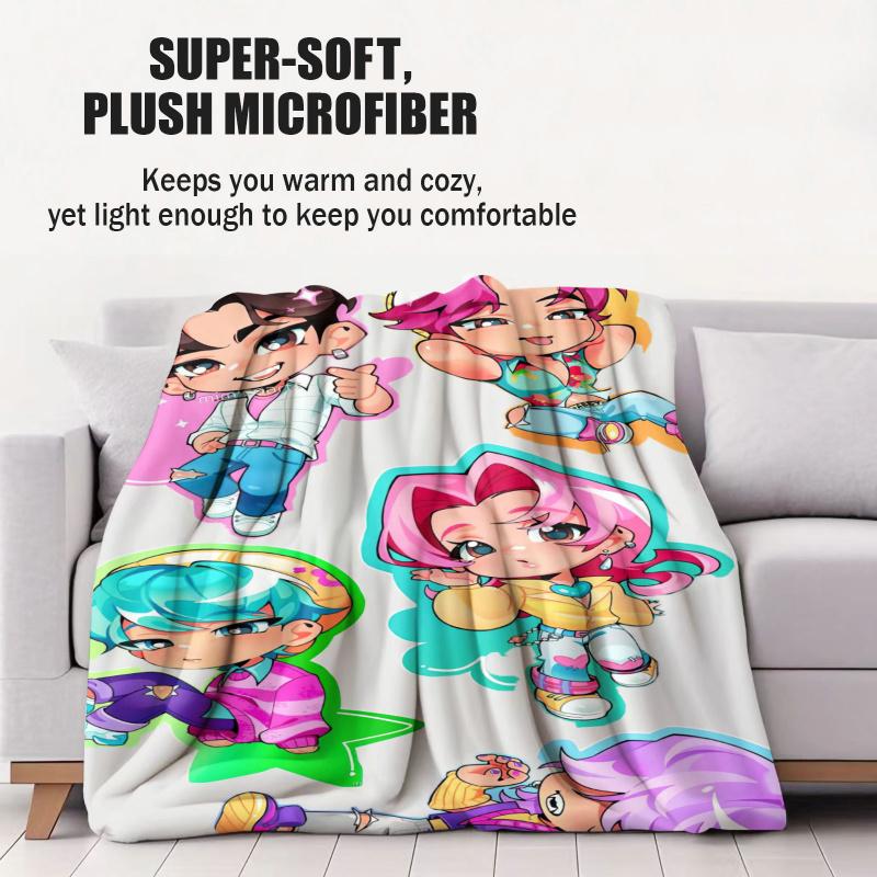 K Pop Saja Boys Cute Chibi Blanket Soft Warm Flannel Throw Anime Fan Gift for Travel Camping Sofa Bed Cover Living Room Decor