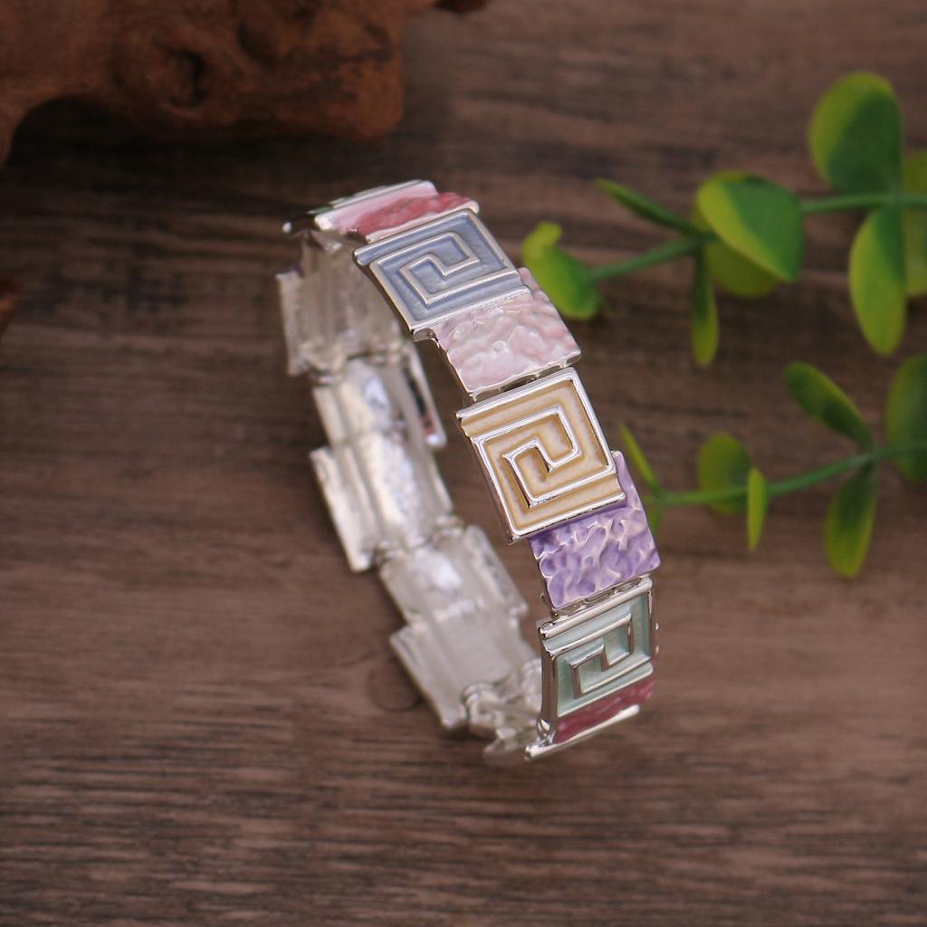 Luxury Hot-selling Enamel Color Geometric Square Totem Elastic Bracelet Personalized Creative Men and Women Versatile Totem Bracelet