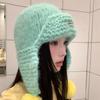 Cute green knitted hairball ear protection hat women's autumn and winter Korean flying hat wool hat warm Lei Feng hat tide