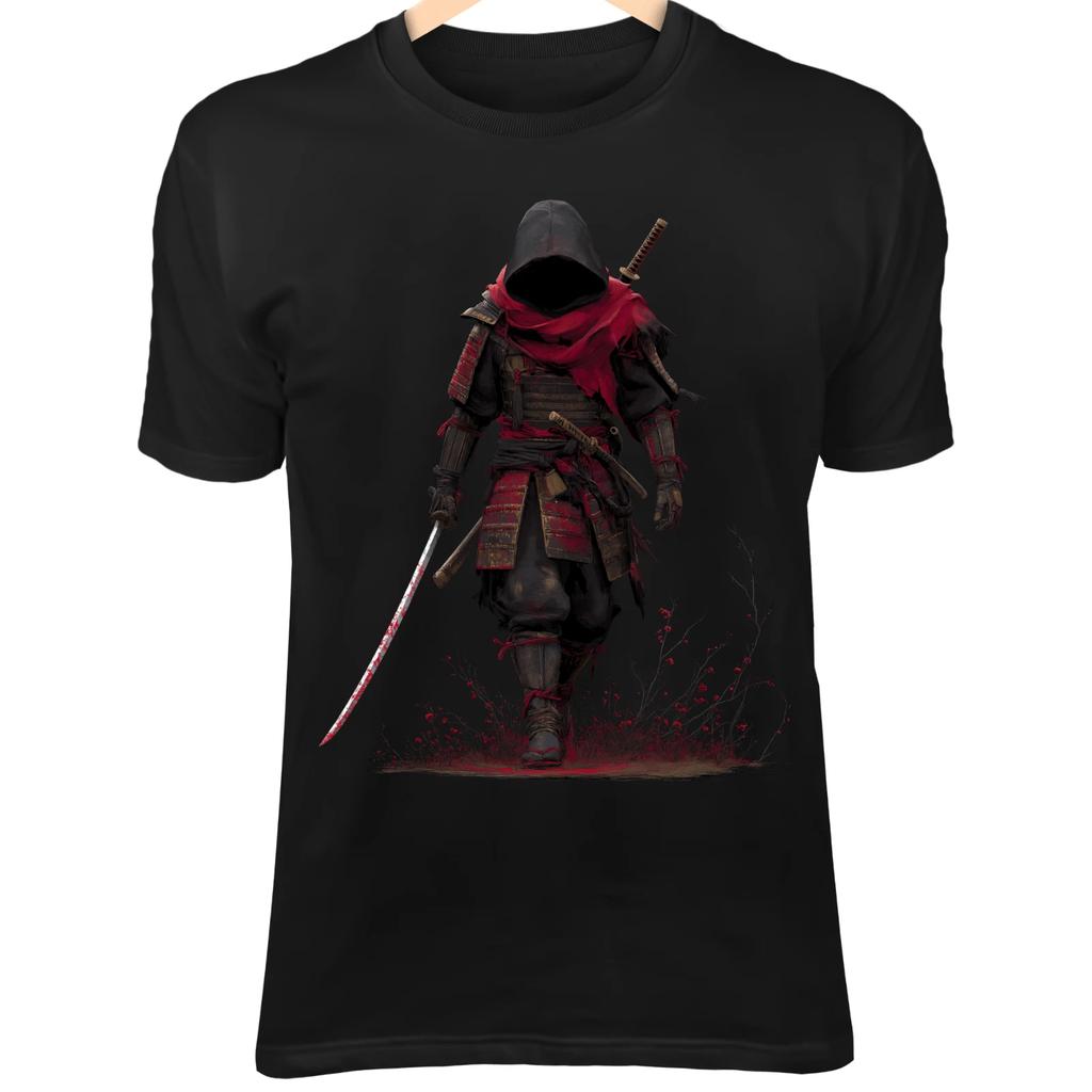 Camiseta Samurái Silencioso – Máscara Rota, Hoja Sangrienta, Camino Nebuloso Arte del Guerrero