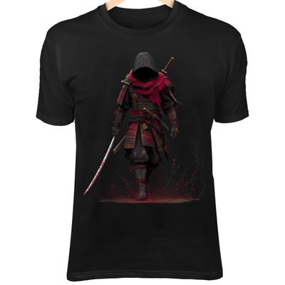 T-Shirt Samurai Silenzioso – Maschera Spezzata, Lama Insanguinata, Percorso Nebbioso Arte del Guerriero