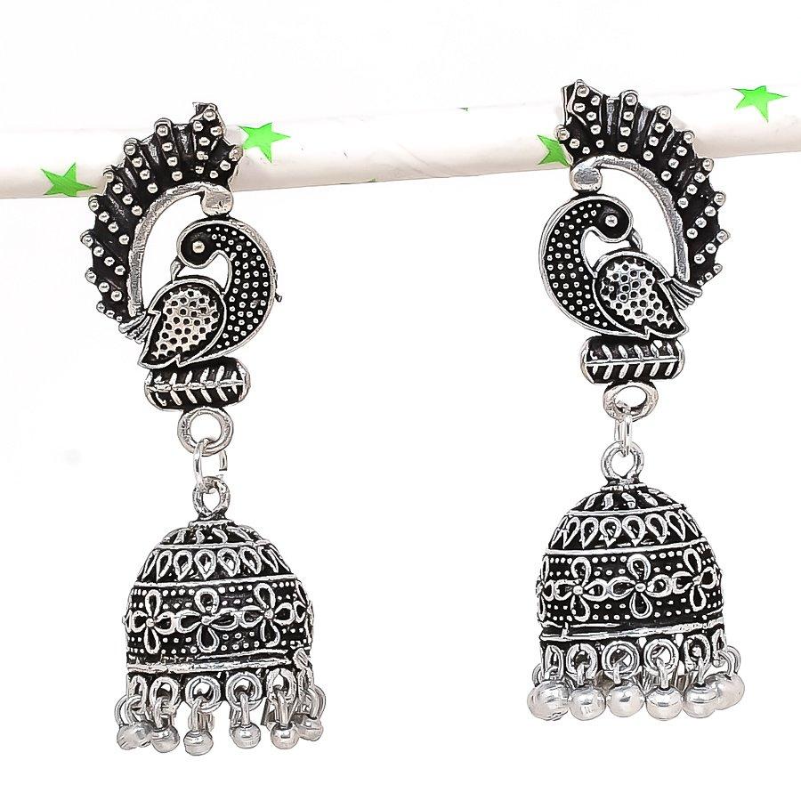 

Натуральные индийские серьги Jhumki с драгоценным камнем, серебряные серьги в племенном стиле Бали, 2,25 дюйма, D0a17