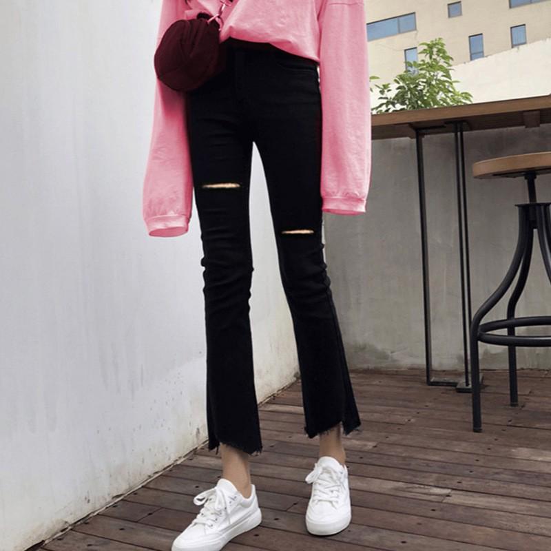 Women's High-Waist Slimming Cropped Flare Pants with Irregular Raw Hem for Spring/Summer.