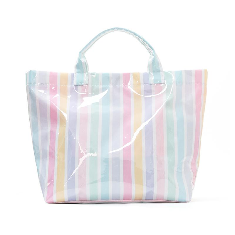 Stylish Striped Pvc Tote Bag Large-capacity Handbag Lightweight Portable Travel Shoulder Bag Casual Waterproof Shopping Bag