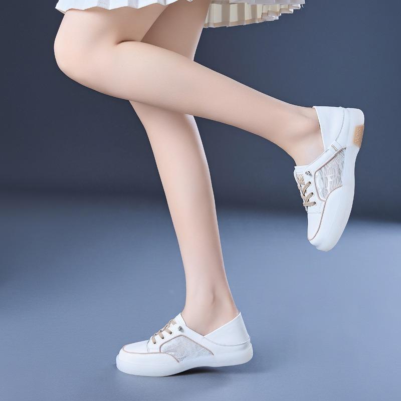 Genuine Leather White Shoes Casual Flat Heeled Single Shoes