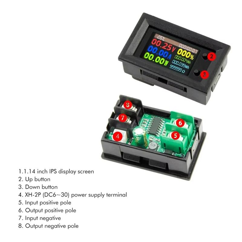 A55F-DC720 30V Digital Power Energy Voltmeter Ammeter Voltage Wattmeter Temperature Meter 9 In1