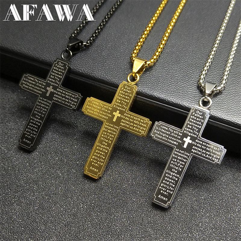 Collana Pendente Croce Bibbia Scritture Cattoliche per Donne Uomini Acciaio Inossidabile Colore Oro Religione Catena di Preghiera Gioielli NZZZ797