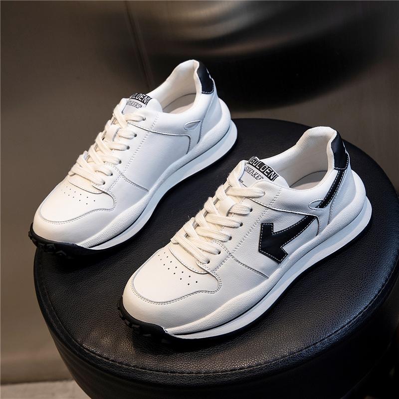 

Spring 2025 new leather little white shoes flat-soled sports running breathable casual single shoes thick-soled round head women s shoes tide 40 синий