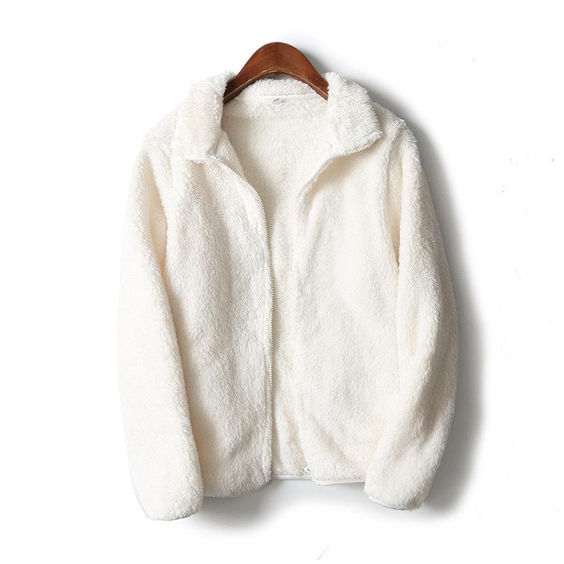 Autumn Winter Women's Thick Warm Coral Fleece Jacket Zipper Polar Fleece Outerwear Soft Casual Style Coat