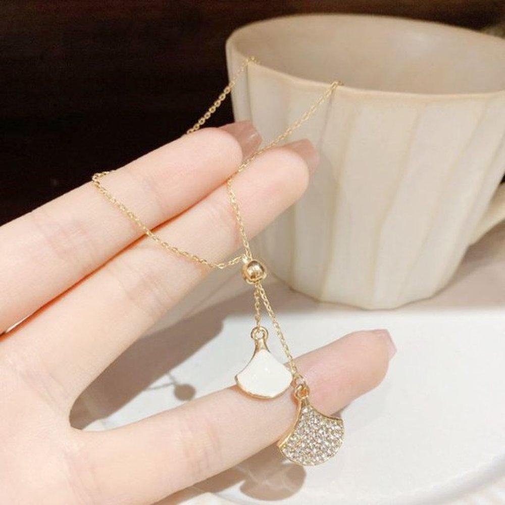 Women's Long Drop Fashion Necklace Pm1000-1 Ginkgo Necklace Women's Necklace Necklace Gift Chain Necklace