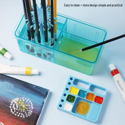Multifunctional Paint Brush Holder with Palette Washer and Hanging Rack for Chinese Painting and Calligraphy.