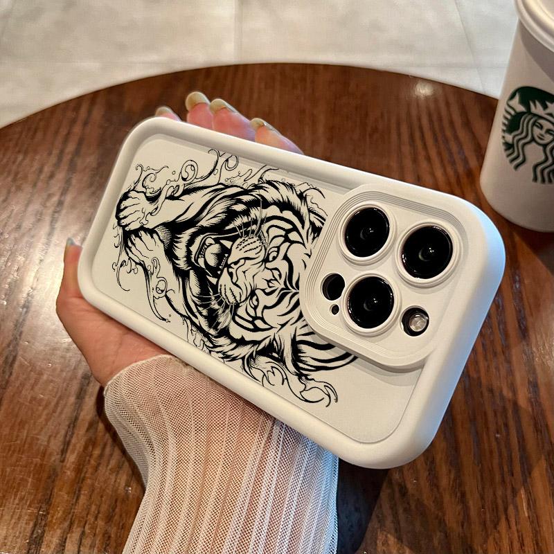 Tiger Black Line Art Soft Silicone Case 17PM For iPhone 17 11 15 16 13 Pro Max 14 Plus 12 16Pro 16E 17AIR Shockproof Phone Cover
